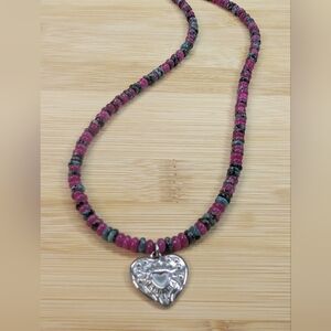 Artisan Ruby Zoizite Heart Charm Necklace - D104